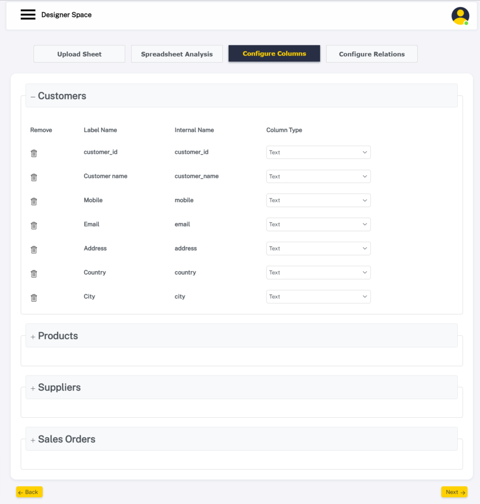 Configure your fields names & types